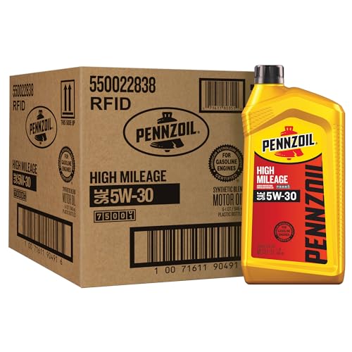 Pennzoil High Mileage 5W-30 Motor Oil, 1 Quart (6 Pack) - size: 1 Quart, style: 6-Pack