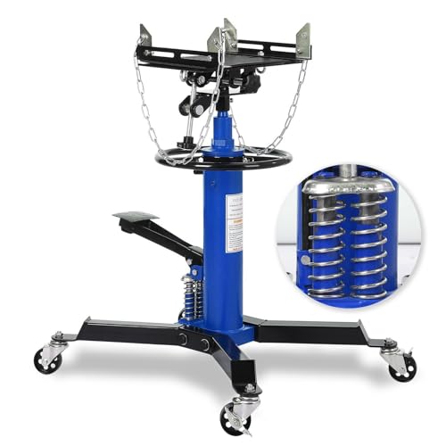 Dual Plunger Hydraulic Transmission Jack 1322lbs Capacity, 33.5"-69" High Lift 2-Stage Hydraulic Telescoping Jack, Trans Jack Stand with 8MM Non-Slip Pad, Foot Pedal & Swivel Wheel, Blue - color: 1322 LBS / Blue