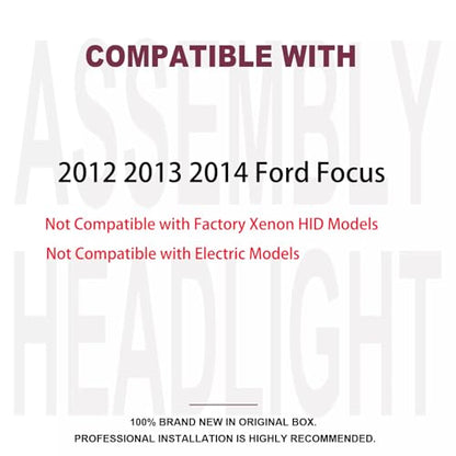 Headlights Assembly w/Bulbs Set For 2012-2014 Ford Focus Black Housing - color: For 2012-2014 Focus