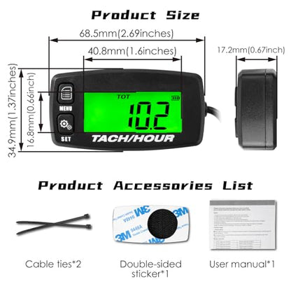 Digital Tachometer Hour Meter, Service Reminder for Small Engine