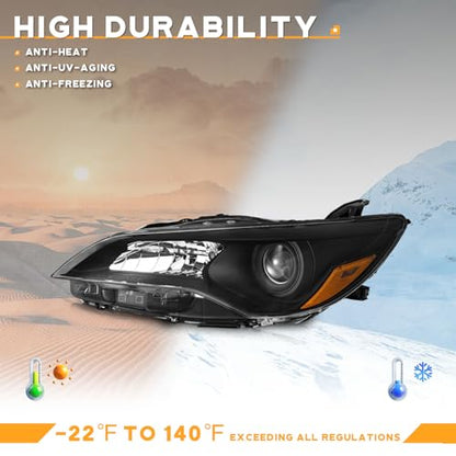 WEELMOTO Headlights for 2015 2016 2017 Toyota Camry XLE LE SE Factory - color: Clear Lens I Black Housing I Amber Reflector