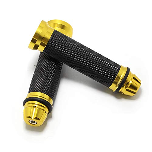 Motorcycle 7/8" CNC Hand Grips Aluminum Rubber Gel Handlebar for Sport Bike(Red) - color: Gold