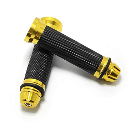 Motorcycle 7/8" CNC Hand Grips Aluminum Rubber Gel Handlebar for Sport Bike(Red) - color: Gold