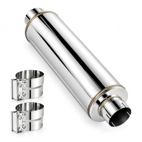 4 Inch Diesel Muffler Exhaust, 4" Inlet 4" Outlet Straight Through Resonator, 7" x 24" Body 30" OAL, Stainless Steel Muffler for Truck