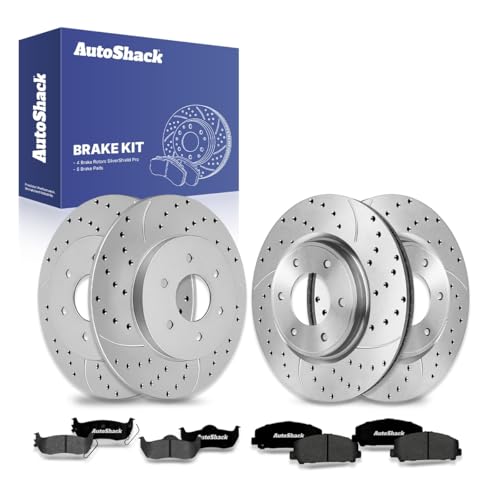 AutoShack Front Vented & Rear Solid Silver Zinc Coated Rotors & Pads - style: SilverShiled Pro & Premium Pad