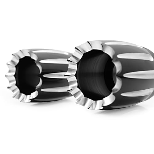 4" Deep Edge CNC Cut Merge Exhaust End Cap - Compatible with Harley Road King FLHR, Street Glide FLHX, Road Glide FLTR (1986-2016) - Black Muffler Tip Pipe Cover (B- Deep+Gear Style) - style: B- Deep+Gear Style