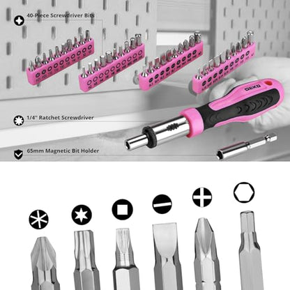 DEKOPRO Tool Set: 228 Piece Home Tool Kit, Household Basic Repair Tool Set Comes with Storage ToolBox, Socket Wrench Set for Car, Hand Tool Box Set for Home - Pink - color: Pink