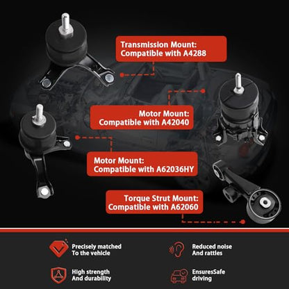 Engine Motor and Transmission Mount Kit Compatible with 2007 2008 2009 2010 2011 2012 ES350 3.5L V6 AUTO 4PCS OE: A42040 A62036HY A62060 A4288 - size: 2007-2012 ES350 3.5L