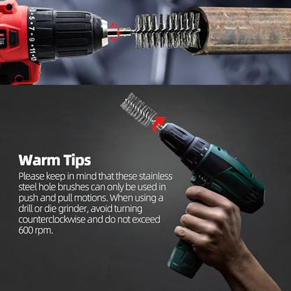 12Pc Stainless Steel Wire Bore Brush for Power Drill Cleaning 5/16"-1-3/16" - size: 5/16"-1-3/16"
