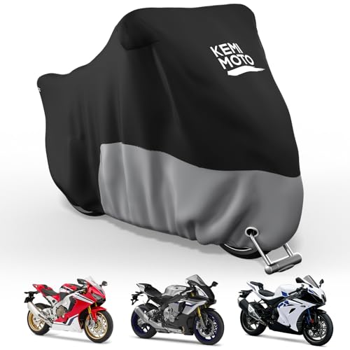 KEMIMOTO 튼튼한 420D 방수 오토바이 커버 스포츠 바이크 야외용 - color: 실버., size: Sport Bike