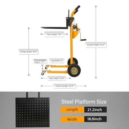 Apollo Material Lift Stacker, Pallet Truck Dolly 330 lbs Capacity - color: Yellow, size: Winch-330 lbs-40.5" Lift
