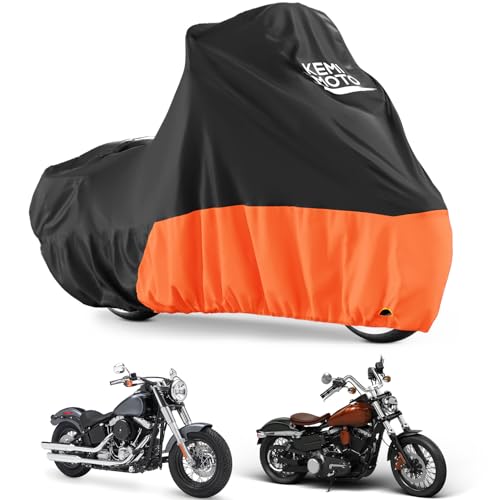 KEMIMOTO Heavy Duty 420D Motorcycle Cover Compatible with Softail Dyna - color: Orange, size: Cruiser