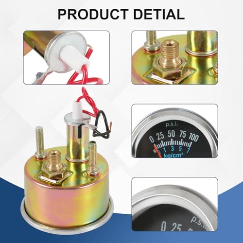 7-153 Oil Pressure Gauge Kit 0-100 PSI Universal Fit 12V DC Chrome Black