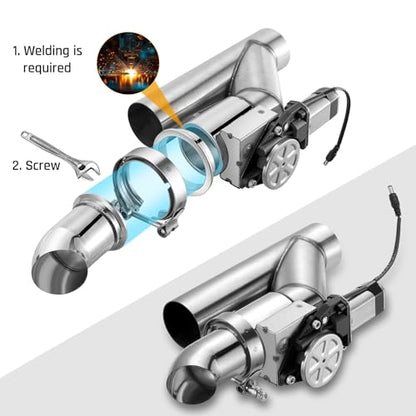SPELAB Electric Exhaust Cutout 3.0 Inch with Elbow Muffler Exhaust Valve Kit with One Controller Remote Kit - size: 3.0