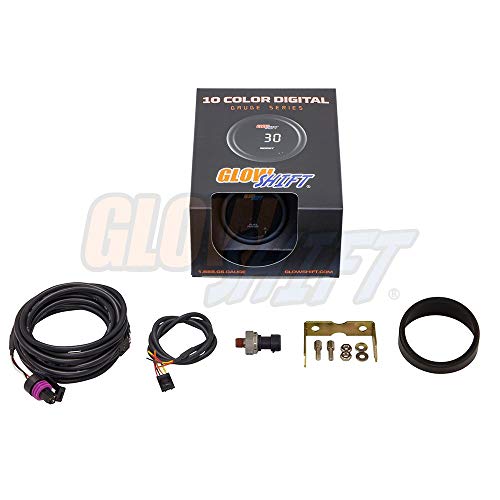 GlowShift 10 Color Digital 100 PSI Fuel Pressure Gauge Kit, 2-1/16" 52mm