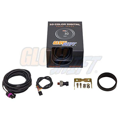 GlowShift 10 Color Digital 100 PSI Fuel Pressure Gauge Kit, 2-1/16" 52mm