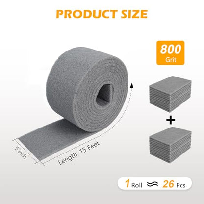 Gray Scuff Pad Roll 5" x 15 ft - Ultra Fine 800 Grit Surface Prep for Auto Body, Woodworking & Paint - color: Gray, style: 5 Inches*15 Feet