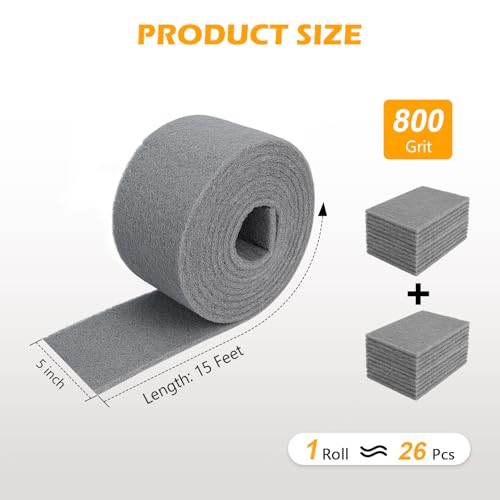 Gray Scuff Pad Roll 5" x 15 ft - Ultra Fine 800 Grit Surface Prep for Auto Body, Woodworking & Paint - color: Gray, style: 5 Inches*15 Feet