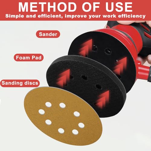 3PCS 5 Inch 8 Holes Sanding Disc Backing Pad, Self Adhesive Sponge Cushion, Sandpaper Tray Protection Pad, Hook and Loop Soft Sponge Cushion Buffing Pads Sanding Pads Backing Pads