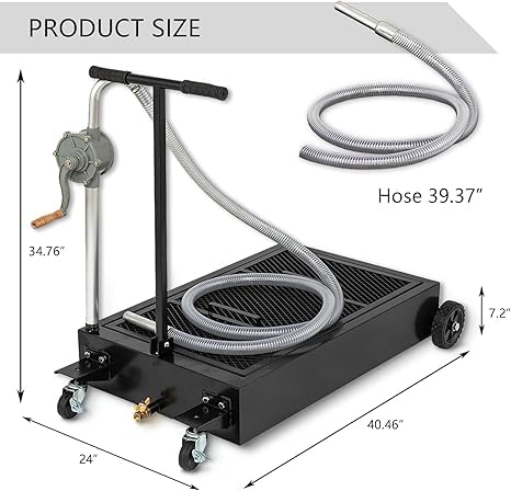 25 Gallon Low Profile Oil Drain Pan, Rolling Tank with Manual Pump, Black - color: Black, size: 25 gallon