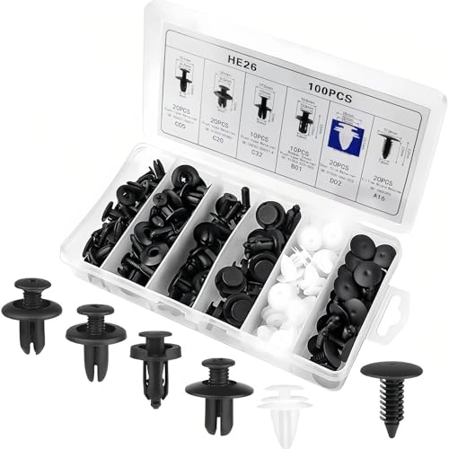 100 Pcs Bumper Clips Car Clips Plastic Rivets of 6 Most Popular Sizes Fasteners Push Retainer Kit Auto Push Pin Rivets Set - size: 100 clips