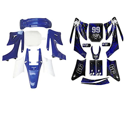 Plastic Fairing Kit with Graphics Decals for Apollo Orion Style 110cc 125cc Pit Dirt Bike Body Fender Set, Fits Apollo/Orion Style 4-Stroke Horizontal Engine Bikes Only, Not Universal (Blue)