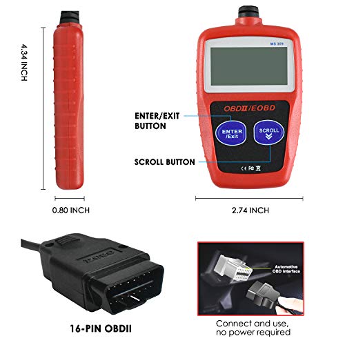 MS309 OBD2 Scanner Check Car Engine Light Fault Code Reader, Universal OBDII Diagnostic Scan Tool Read Clear Trouble Codes, View Freeze Frame Data, OBDII CAN Diagnostic Scan Tool