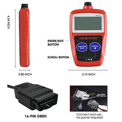 MS309 OBD2 Scanner Check Car Engine Light Fault Code Reader, Universal OBDII Diagnostic Scan Tool Read Clear Trouble Codes, View Freeze Frame Data, OBDII CAN Diagnostic Scan Tool