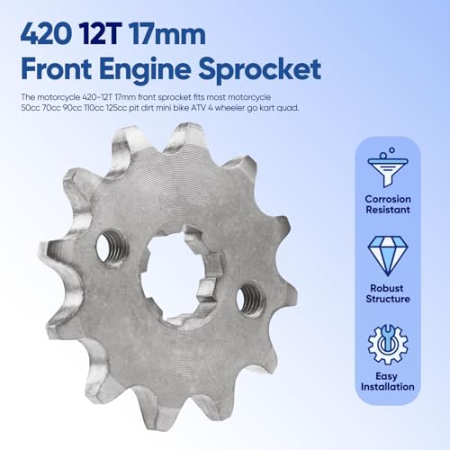 420 12T 17mm Motorcycle Front Engine Sprocket Compatible with 50cc 70cc 90cc 110cc 125cc 140cc 160cc Engine Honda TaoTao Loncin Roketa Coolster Sunl Lifan Chinese ATV Quad Dirt Bike 4 Wheeler - color: 420-12T