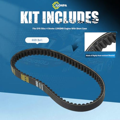 Clutch and Variator Assembly Set with 669 Belt for GY6 50cc 4 Stroke 139QMB Engine With Short Case Scooter Moped Tao Tao ATV