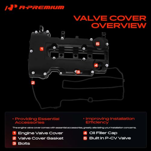 A-Premium 1.4L Turbo Engine Valve Cover, with Gasket & Bolts & Cap, Compatible with 2011-2021, Chevy Cruze Sonic Trax Volt, Buick Encore, Cadillac ELR, Replaces # 25198874, 55573746