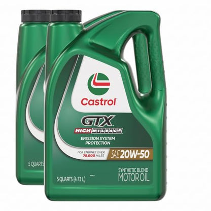 Castrol GTX High Mileage 20W-50 Synthetic Blend Motor Oil, 5 Quarts, (Pack of 2) - size: 5 Quarts (Pack of 2)