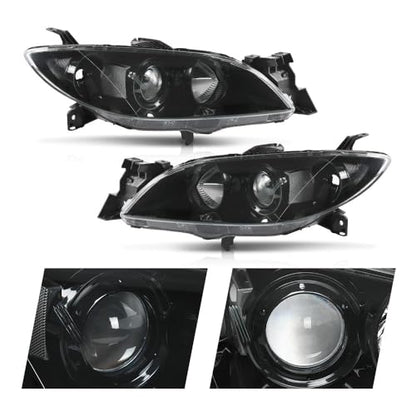 G-PLUS Headlights Assembly Fit For Mazda 3 4-Door Sedan 2004-2009 - size: Fit Mazda 3 2004-2009(Clear)