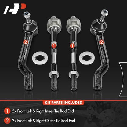 A-Premium Front Inner & Outer Tie Rod End Kit, Compatible with Nissan