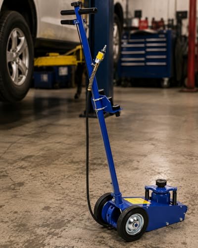 Stark USA 22 Ton Hydraulic Floor Jack Air-Operated Axle Bottle Jack with (4) Extension Saddle Set Built-in Wheels, Blue - size: 22 Tons