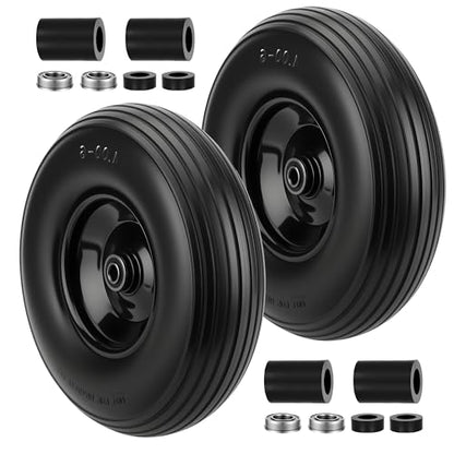 13 Inch No Flat Wheelbarrow Tire, 4.00-6 Flat Free Solid Replacement Wheel with 5/8" & 3/4" Bearings, 1.75"-6" Adjustable Hub for Wheelbarrow, Gorilla Cart, Garden Cart | 2-Pack