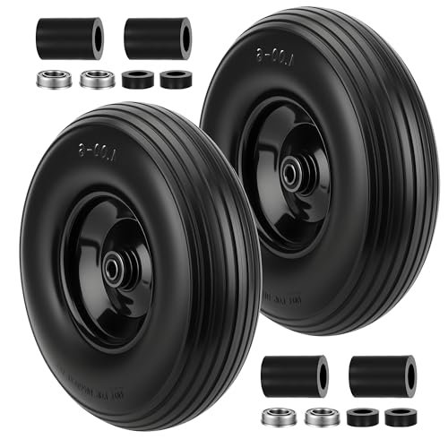13 Inch No Flat Wheelbarrow Tire, 4.00-6 Flat Free Solid Replacement Wheel with 5/8" & 3/4" Bearings, 1.75"-6" Adjustable Hub for Wheelbarrow, Gorilla Cart, Garden Cart | 2-Pack