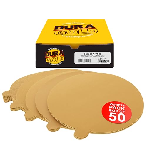 Dura-Gold 6" Gold PSA Sanding Discs, Grits 80, 120, 220, 320, 400, 10 Each - size: Variety Pack