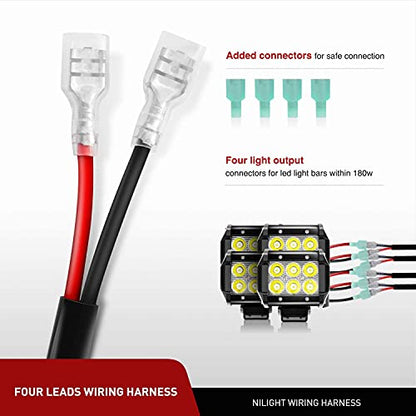 Nilight Led Light Bar Wiring Harness Kit 16AWG 12V On Off Waterproof Switch Power Relay Blade Fuse-4 Leads - color: 16AWG Wiring Harness-4 Leads
