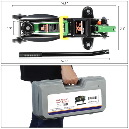 DNA MOTORING Low Profile Hydraulic Trolley Service/Floor Jack, 2 Ton (4000 lbs) Capacity, Lifting Range 5.1"-13", Green, TOOLS-00474-GR - color: Green, style: 2 ton