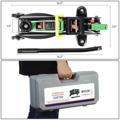 DNA MOTORING Low Profile Hydraulic Trolley Service/Floor Jack, 2 Ton (4000 lbs) Capacity, Lifting Range 5.1"-13", Green, TOOLS-00474-GR - color: Green, style: 2 ton