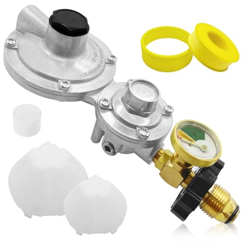 Propane Tank Adapter 2 Stage Propane Regulator with Gauge & POL,Rv Propane Regulator 3/8" NPT for 20–100lb Tank,Propane Tank Regulator for Grill,Heater, Camper,Generator,Trailer,ASME & LP Tanks Etc. - size: 2 Stage Propane Regulator