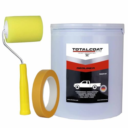 Roll On Truck Bed Liner Paint; Heavy Duty Coating Protection for Box Trucks, Pickups, Cargo Vans (1 Gallon Kit, Black) - color: Black