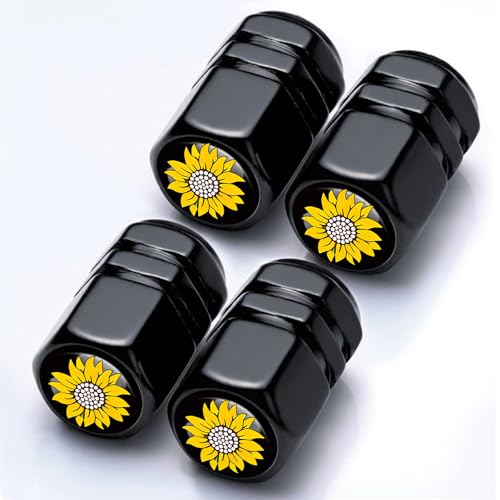 4Pack Sunflower Tire Valve Caps Aluminum Leak-Proof Valve Stem Covers - color: Sunflower
