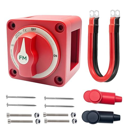 300A Waterproof Battery Disconnect Switch 12V-48V, On/Off Kill Switch for Marine, RV, Car, Boat, Truck, ATV, UTV, Ignition Protected with Cable - color: 300A ON/OFF Single Circuit with Cable