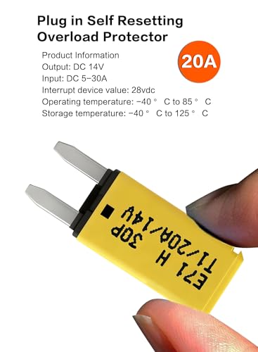 DC 14V 20Amp Auto Reset Plug-in Fuse ATM Mini Circuit Breaker Blade Fuses Assortment Kit for Boat Marine RV Yacht Battery Trailer Bus Truck (10pcs) ﻿