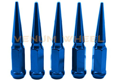 Venum wheel accessories 32pc Blue Spike Lug Nuts M14x1.5 4.5" Tall Solid Steel Special Design Locking Socket Key | Fits 2012-2017 Chevy 2500 3500 Aftermarket Wheels