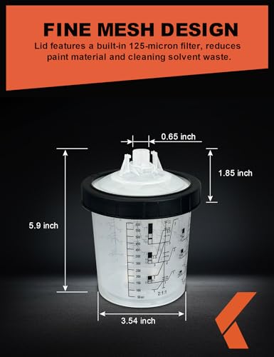 KREFINISH Disposable Paint Sprayer Mixing Cup Liners and Lid System for HVLP Spray Gun,Car Paint Gun 20 Ounce(600ml)Kit with 40 Cups Liners,40 Lids with Strainer,1 Hard Cup with Retainer Ring,20 Plugs - size: 20 Ounce Cup Kit