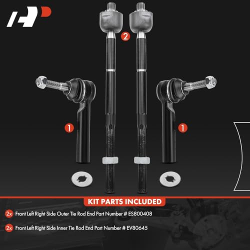 A-Premium Front Inner & Outer Tie Rod End Kit - Fix Uneven Tire Wear