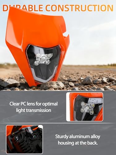 JFG RACING Dirt Bike Headlight LED Universal for SX XCF SXF EXC XC 125-450 - color: orange